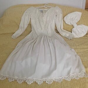 Jessica McClintock Cream crushed velvet Lace Bridal Dress Vtg size 10 (1980s)